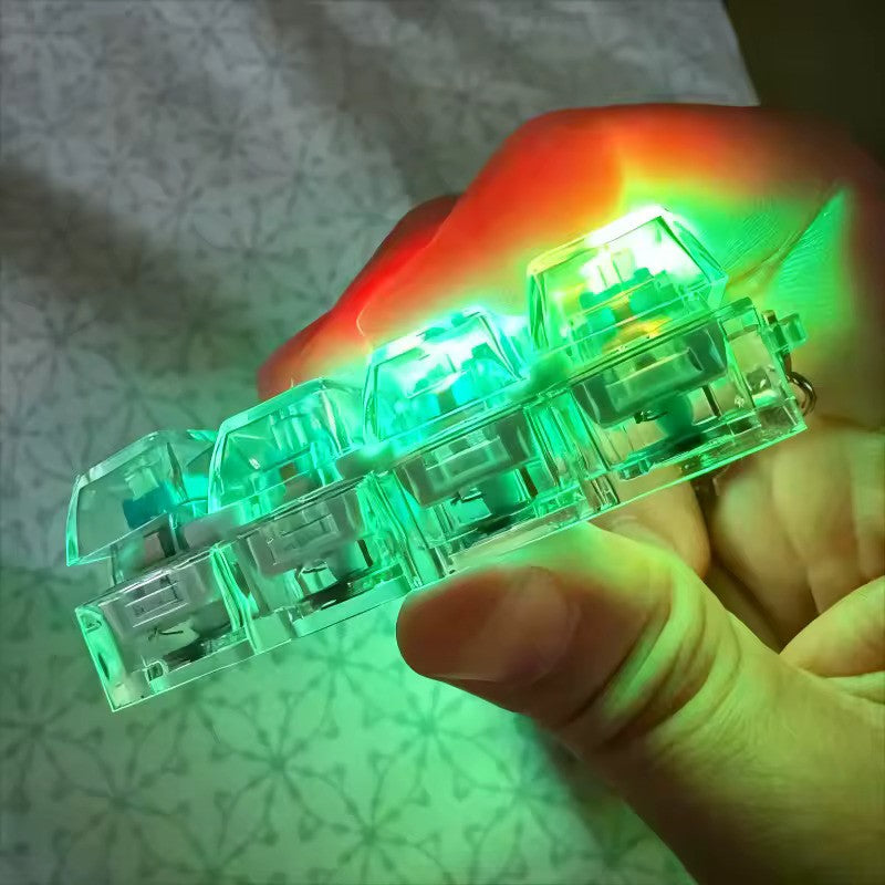 Close-up of clicky mechanical keyboard keychain with transparent keycaps